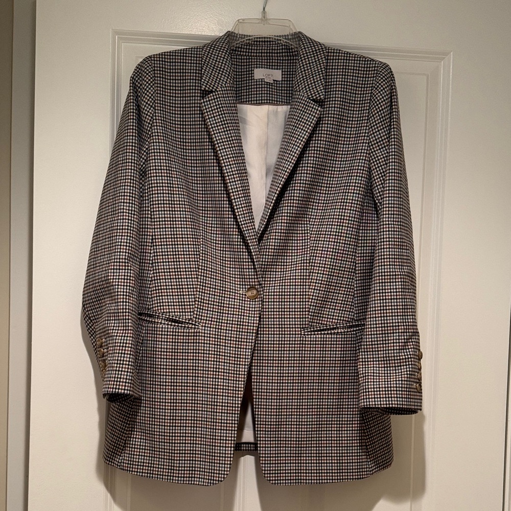 LOFT Plaid Blazer in Blue and Brown